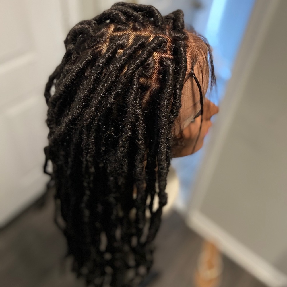 Hand braided Faux Locs Wig on Human Hair